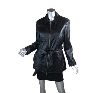 Wilson's Leather Jacket Women's Large Black Zip Front Pockets Belted Removable W